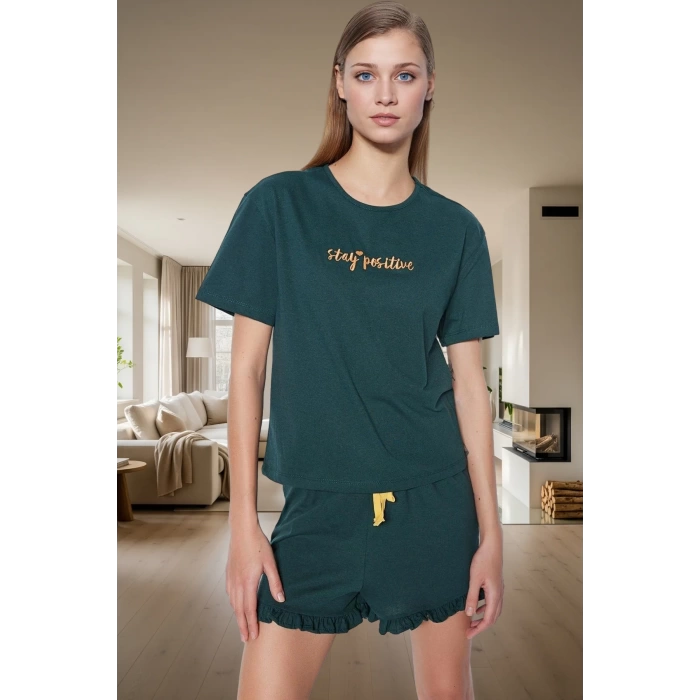 Pamuklu Nakışlı Şortlu Pijama Takımı Yazlık Rahatlık ve Şıklık Mükemmel Uyum Yüksek Kalite