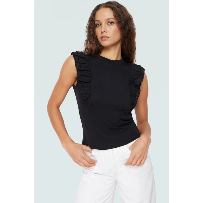 Pamuklu Örme Bluz Kadın Fitted Kolsuz Casual Nefes Alabilir Günlük Kullanım İçin Modern Stil