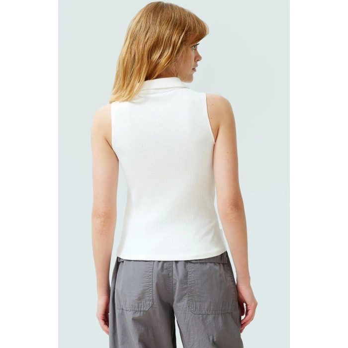 Pamuklu Örme Bluz Kolsuz Fitted Renk Yazlık Polo Yaka Şık Görünüm Dayanıklı Malzeme