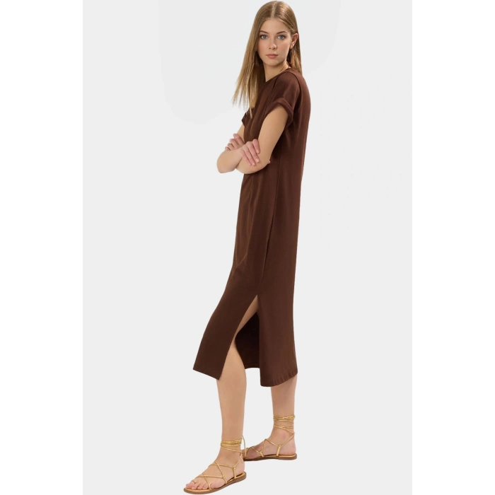 Pamuklu Örme Midi T shirt Elbise Rahat Şık ve Günlük Özel Tasarım Konforlu Kesim Yüksek Kalite