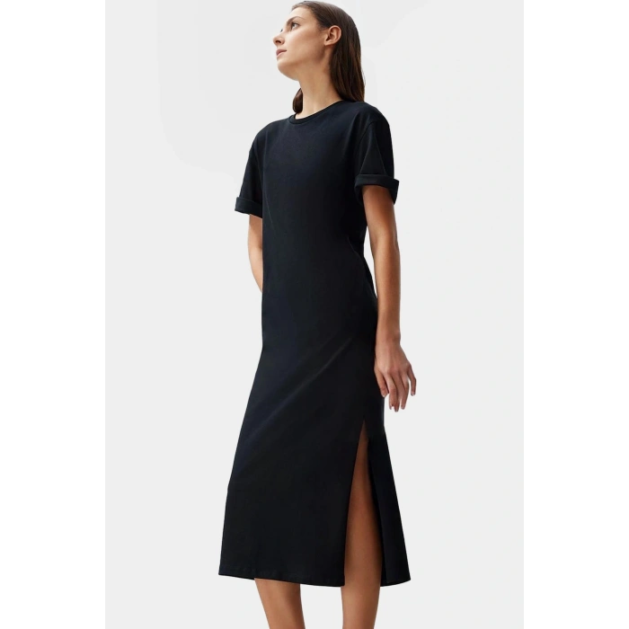 Pamuklu Örme Midi T shirt Elbise Rahat Şık ve Günlük Özel Tasarım Konforlu Kesim Yüksek Kalite