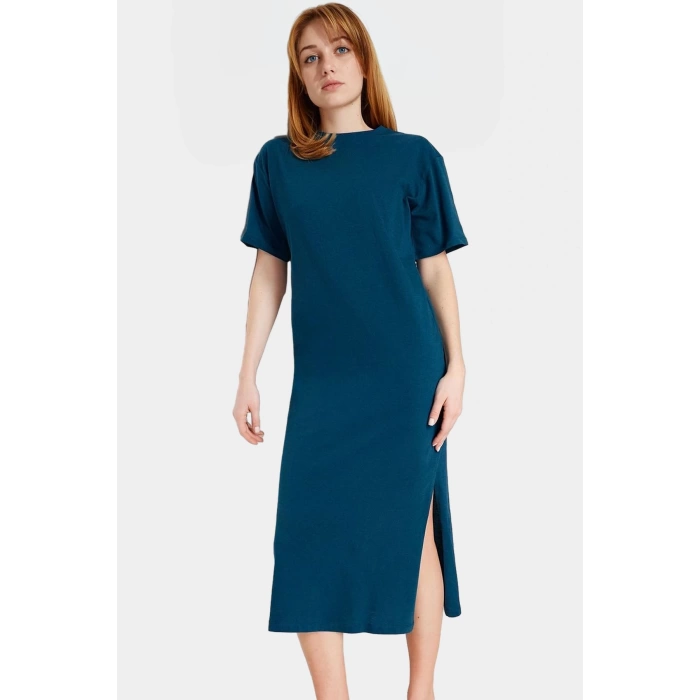 Pamuklu Örme Midi T shirt Elbise Rahat Şık ve Günlük Özel Tasarım Konforlu Kesim Yüksek Kalite