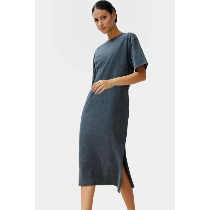 Pamuklu Örme Midi T shirt Elbise Rahat Şık ve Günlük Özel Tasarım Konforlu Kesim Yüksek Kalite