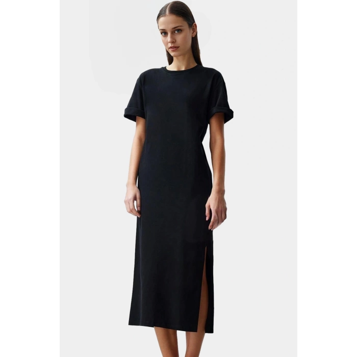 Pamuklu Örme Midi T shirt Elbise Rahat Şık ve Günlük Özel Tasarım Konforlu Kesim Yüksek Kalite