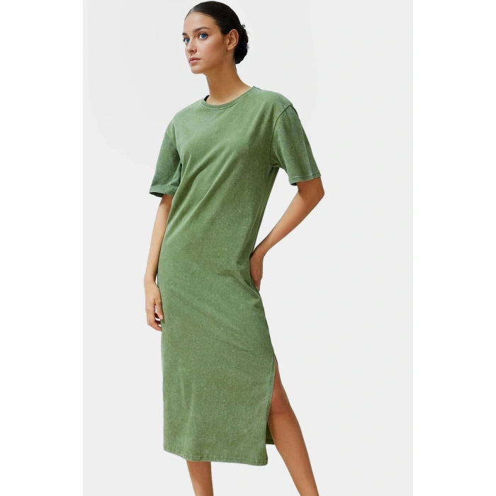 Pamuklu Örme Midi T shirt Elbise Rahat Şık ve Günlük Özel Tasarım Konforlu Kesim Yüksek Kalite