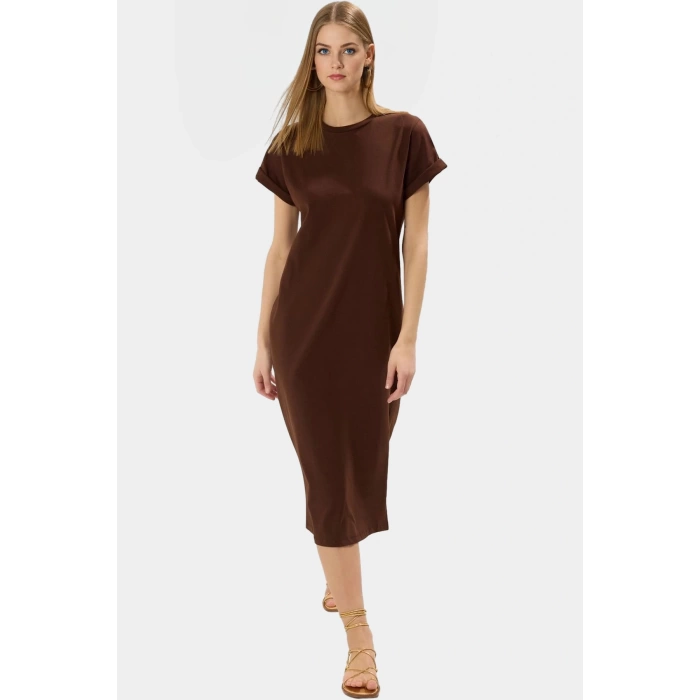 Pamuklu Örme Midi T shirt Elbise Rahat Şık ve Günlük Özel Tasarım Konforlu Kesim Yüksek Kalite
