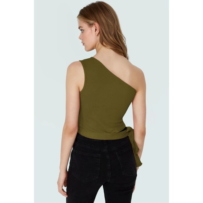 Pamuklu Örme Tek Omuz Bluz Fitted Kalıp Bağlama Detayı Yazlık Yüksek Kalite Dayanıklı Malzeme