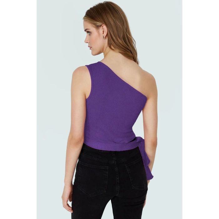 Pamuklu Örme Tek Omuz Bluz Fitted Kalıp Bağlama Detayı Yazlık Yüksek Kalite Dayanıklı Malzeme