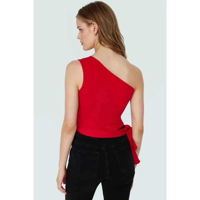 Pamuklu Örme Tek Omuz Bluz Fitted Kalıp Bağlama Detayı Yazlık Yüksek Kalite Dayanıklı Malzeme