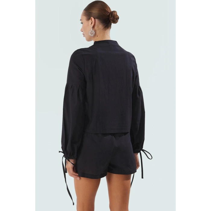 Pamuklu Oversize Bluz Şort Takım Dik Yaka Reglan Kol Yazlık Şık Görünüm Özel Tasarım