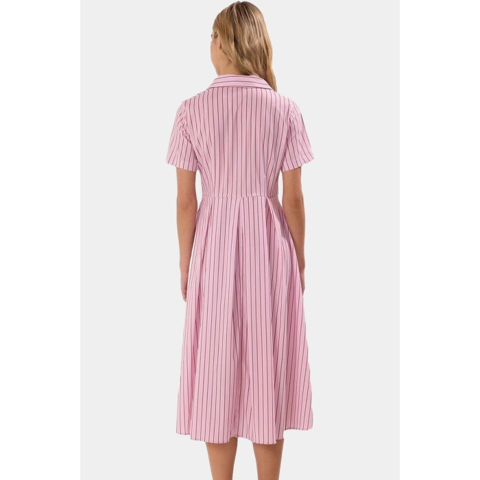 Pamuklu Polyester Dokuma Midi Elbise Çizgili Skater Kalıp Yazlık Mükemmel Uyum Premium Kalite