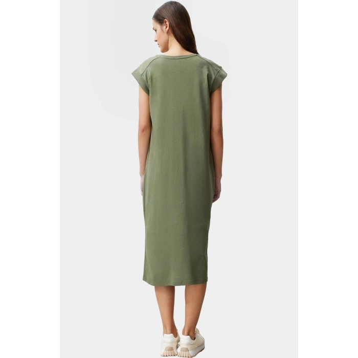 Pamuklu Rahat Kesim Midi T shirt Elbise Renk Ay Kol Düz Desen Modern Stil