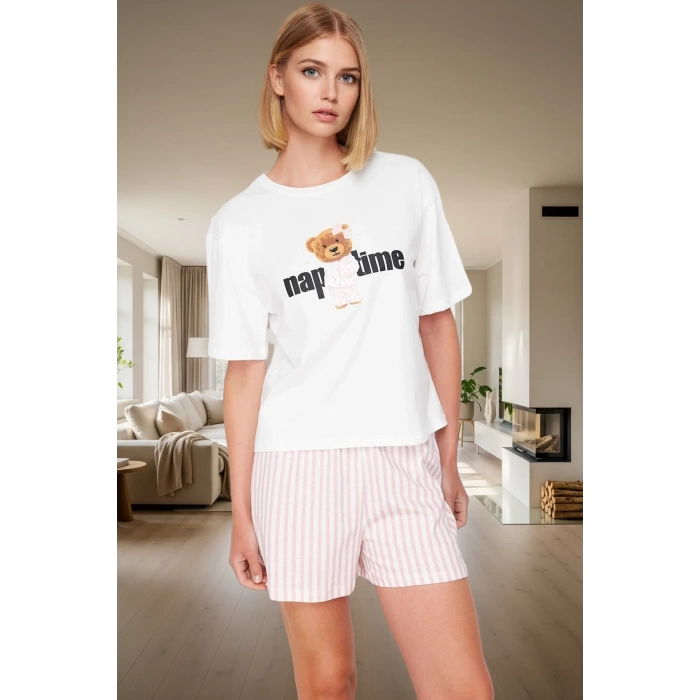 Pamuklu Regular Pijama Takımı Çizgili Desenli Rahat Uyku İçin Şık Görünüm Modern Stil