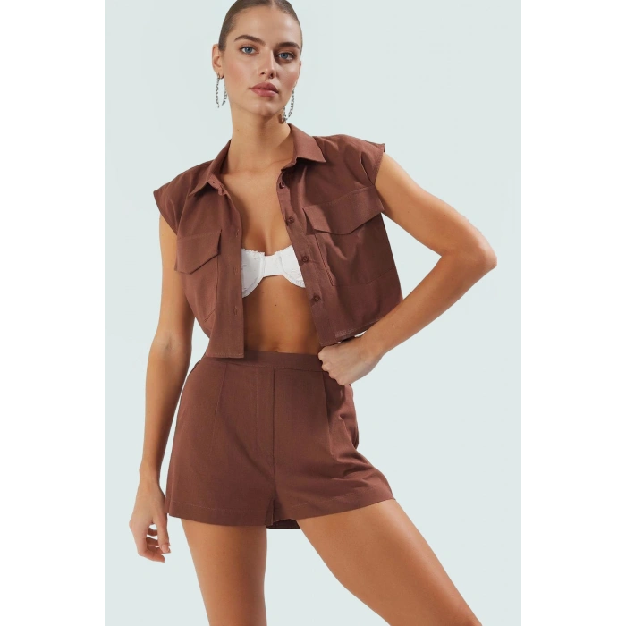 Pamuklu Yazlık Plaj Takımı Tropikal Desen Fitted Kalıp Özenle Seçilmiş Yüksek Kalite Modern Stil