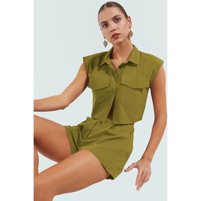 Pamuklu Yazlık Plaj Takımı Tropikal Desen Fitted Kalıp Özenle Seçilmiş Yüksek Kalite Modern Stil