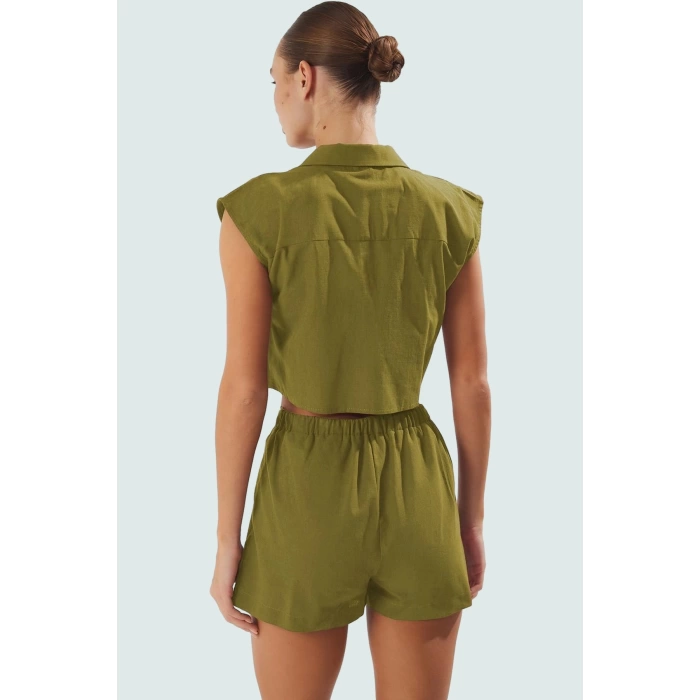 Pamuklu Yazlık Plaj Takımı Tropikal Desen Fitted Kalıp Özenle Seçilmiş Yüksek Kalite Modern Stil