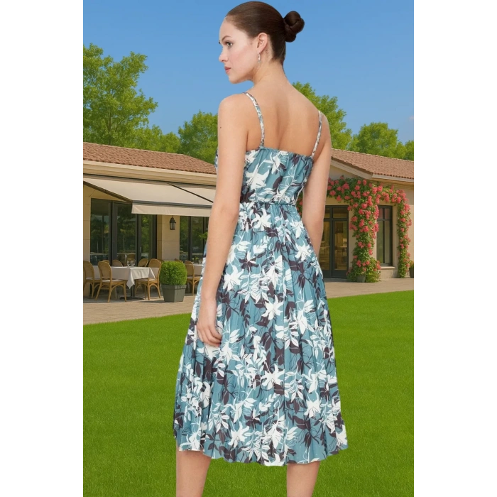 Pileli Midi Elbise Polyester Örme Yazlık Günlük Şık Özenle Seçilmiş Modern Stil Zarifane Tasarım