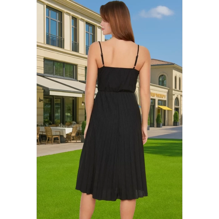 Pileli Midi Elbise Polyester Örme Yazlık Günlük Şık Özenle Seçilmiş Modern Stil Zarifane Tasarım