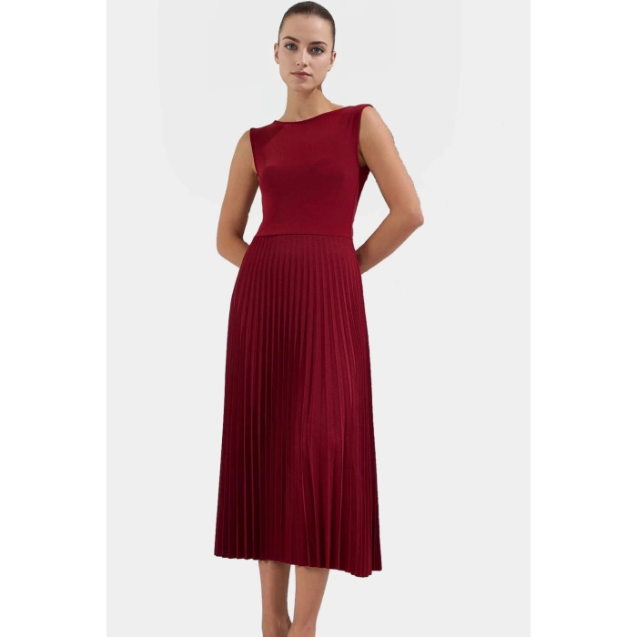 Pileli Midi Elbise Şık Gece Elbisesi Polyester Elastan Kumaş Dayanıklı Malzeme Özel Tasarım