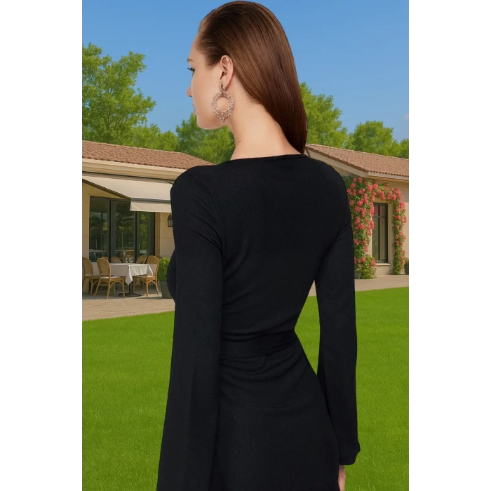 Plaj Elbisesi Kadın Mini V Yaka Bağlamalı Krep Dokuma Yazlık Modern Stil Modern Stil Özel Tasarım