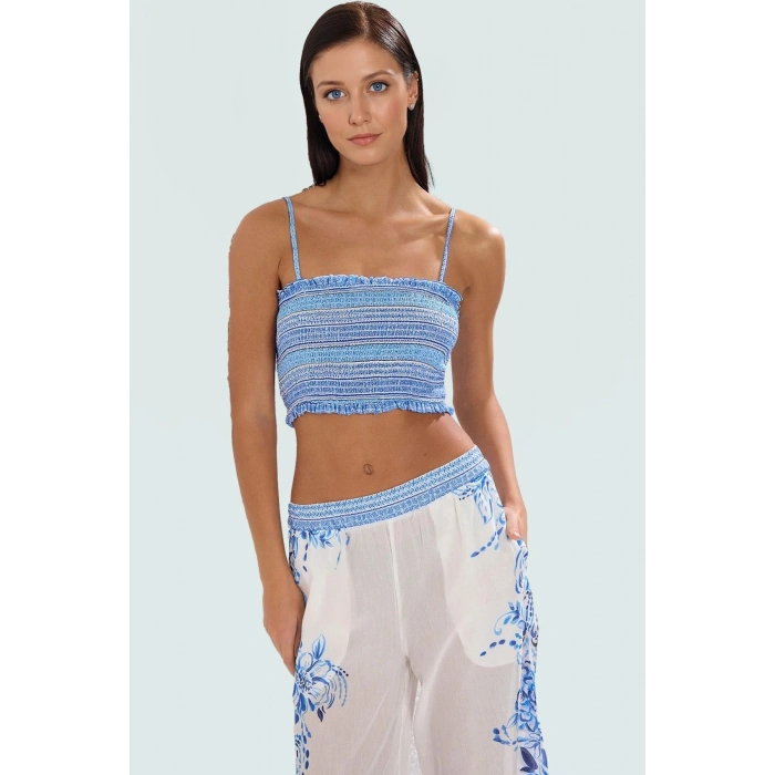 Plaj için Mükemmel Çiçek Desenli Terrycotton Kumaşlı Bluz Pantolon Takım Dayanıklı Malzeme