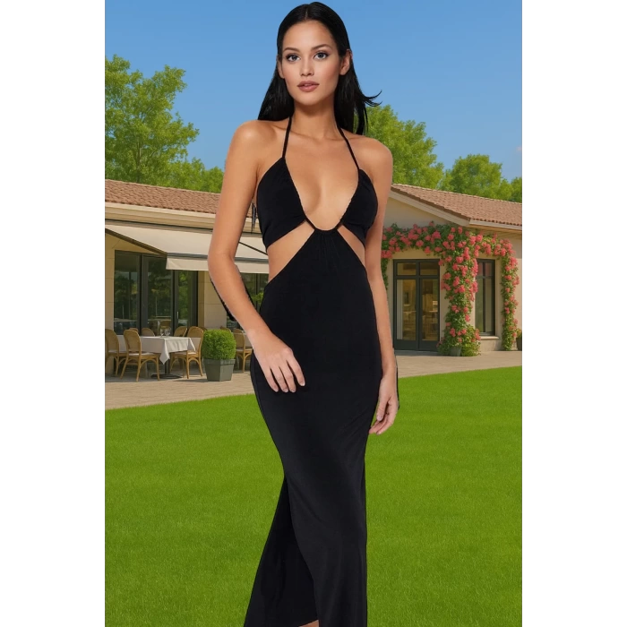 Plaj için Örme Maxi Elbise Cut Out Detaylarla Profesyonel Görünüm Uzun Ömürlü Dayanıklı Malzeme