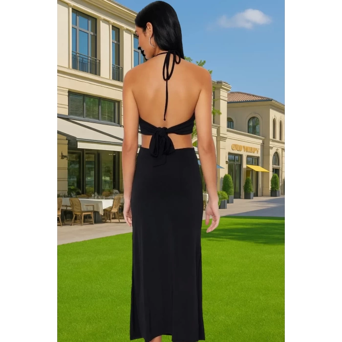 Plaj için Örme Maxi Elbise Cut Out Detaylarla Profesyonel Görünüm Uzun Ömürlü Dayanıklı Malzeme