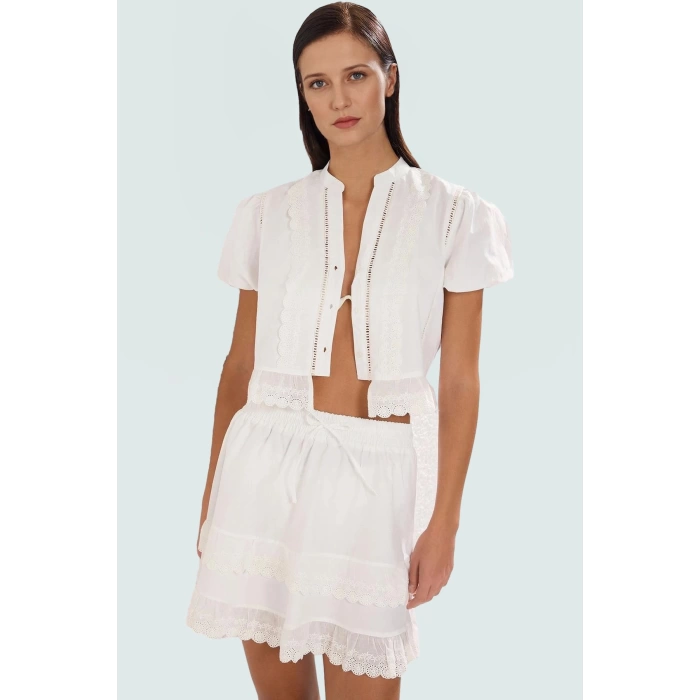 Plaj Şıklığı İçin Crop Bluz Etek Takım Dokuma Poplin Kumaş Modern Stil Dayanıklı Malzeme