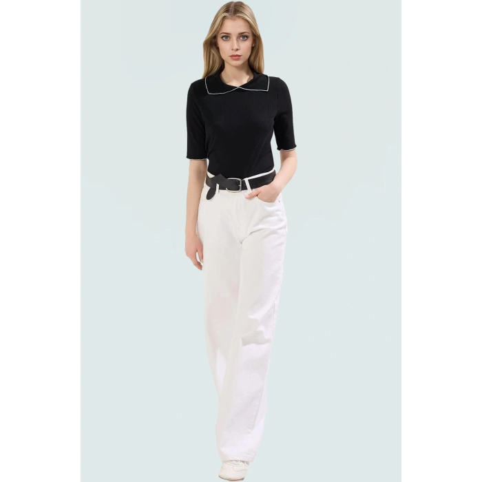 Polo Yaka Fitted Örme Bluz Rahat Yazlık Günlük Zarifane Tasarım Ve Şık