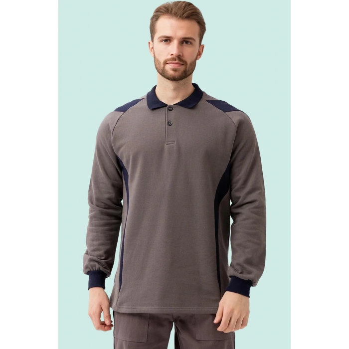 Polo Yaka Sweatshirt 100 Pamuk Kışlık Flora Rahat Kesim Pamuklu Günlük İş Kullanımı İçin