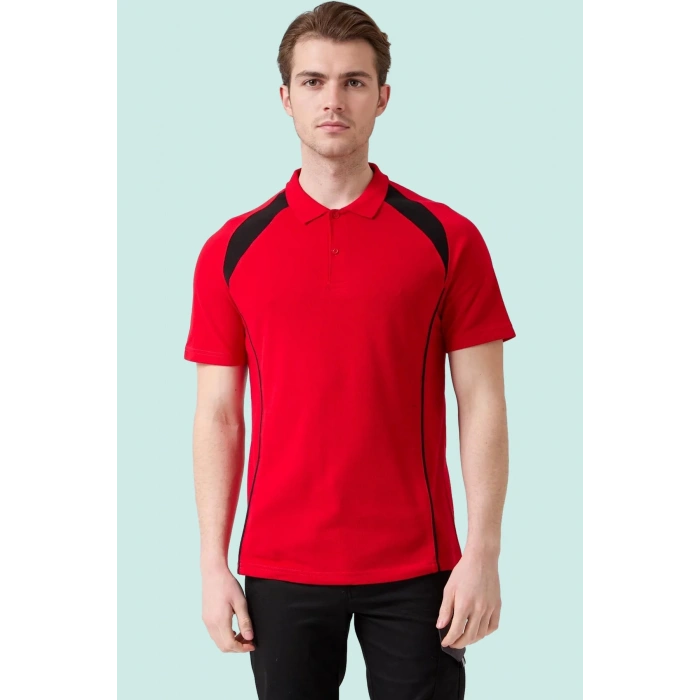 Polo Yaka Tişört GriKırmızı Detaylar İş Güvenliği Vancelya shirt Nefes Alabilir Şık Rahat Günlük