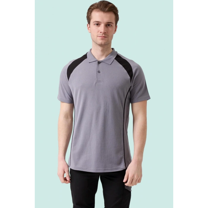 Polo Yaka Tişört GriKırmızı Detaylar İş Güvenliği Vancelya shirt Nefes Alabilir Şık Rahat Günlük