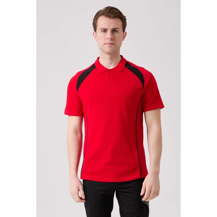 Polo Yaka Tişört GriKırmızı Detaylar İş Güvenliği Vancelya shirt Nefes Alabilir Şık Rahat Günlük