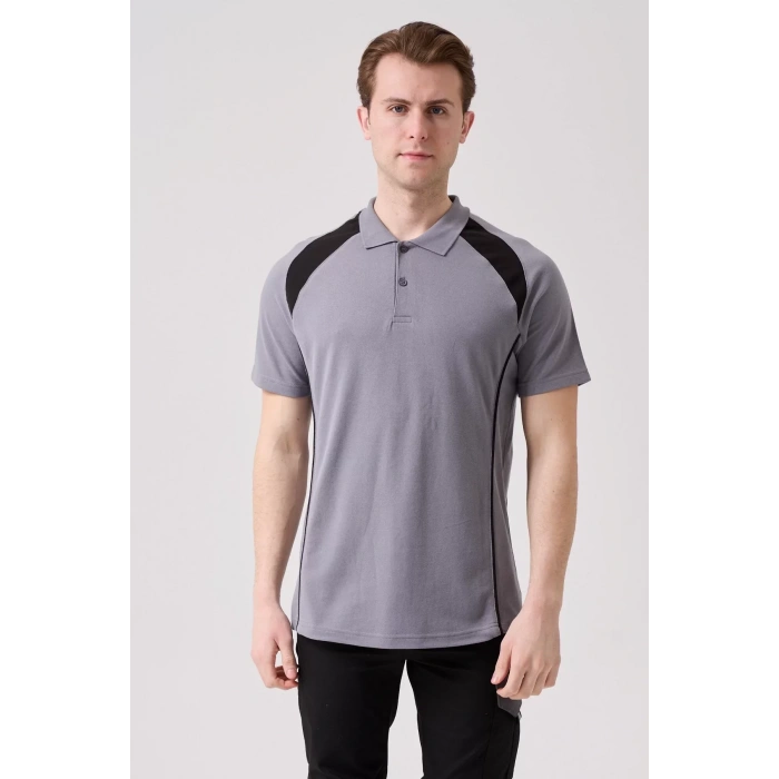 Polo Yaka Tişört GriKırmızı Detaylar İş Güvenliği Vancelya shirt Nefes Alabilir Şık Rahat Günlük