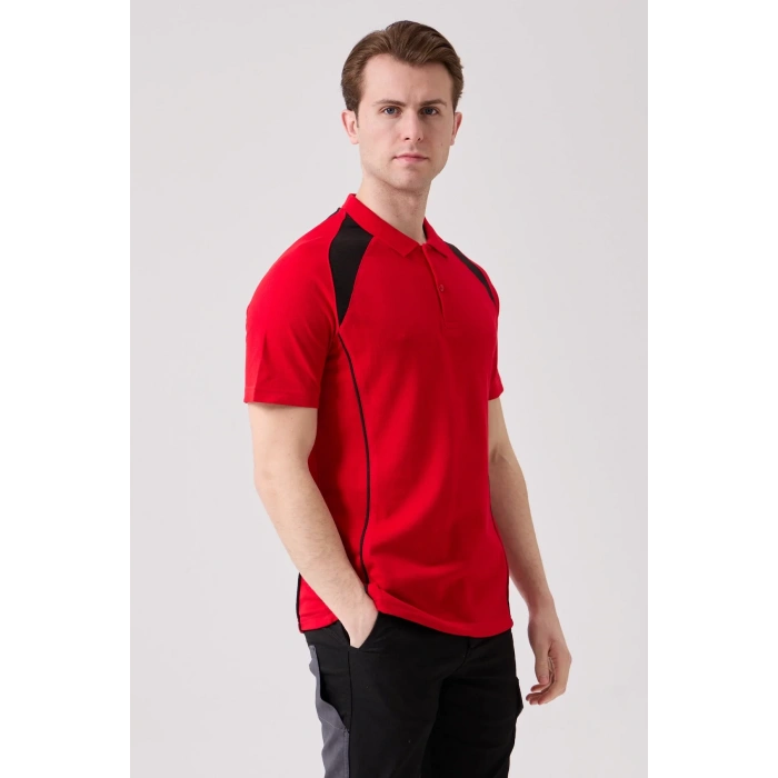 Polo Yaka Tişört GriKırmızı Detaylar İş Güvenliği Vancelya shirt Nefes Alabilir Şık Rahat Günlük
