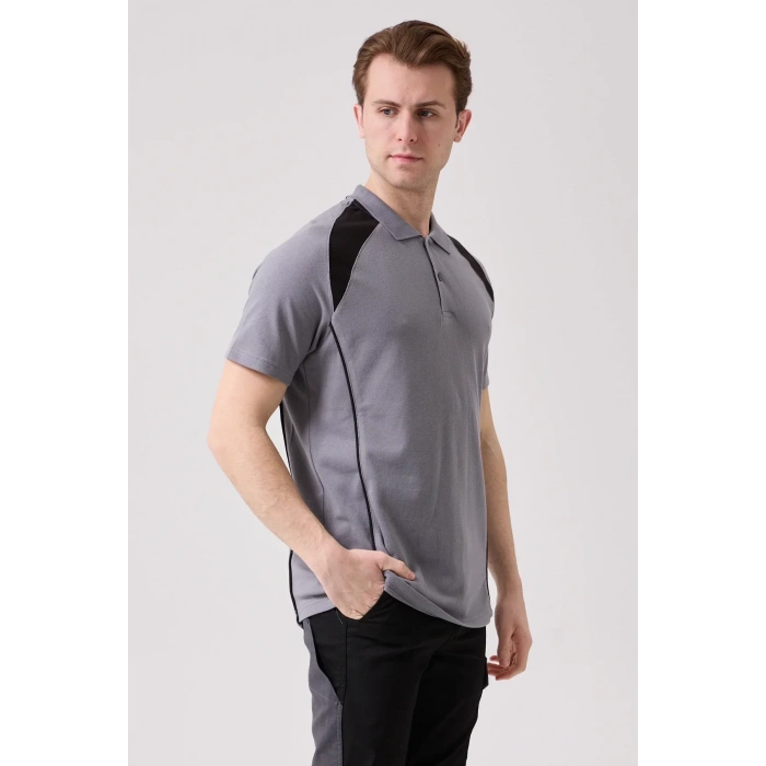 Polo Yaka Tişört GriKırmızı Detaylar İş Güvenliği Vancelya shirt Nefes Alabilir Şık Rahat Günlük