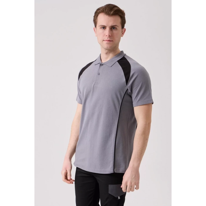 Polo Yaka Tişört GriKırmızı Detaylar İş Güvenliği Vancelya shirt Nefes Alabilir Şık Rahat Günlük