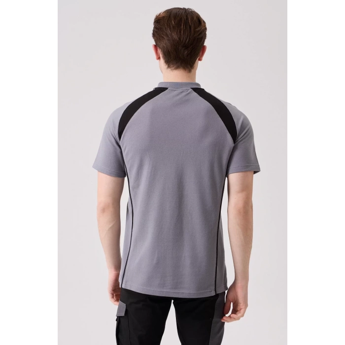 Polo Yaka Tişört GriKırmızı Detaylar İş Güvenliği Vancelya shirt Nefes Alabilir Şık Rahat Günlük