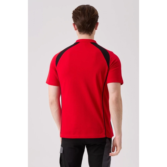 Polo Yaka Tişört GriKırmızı Detaylar İş Güvenliği Vancelya shirt Nefes Alabilir Şık Rahat Günlük