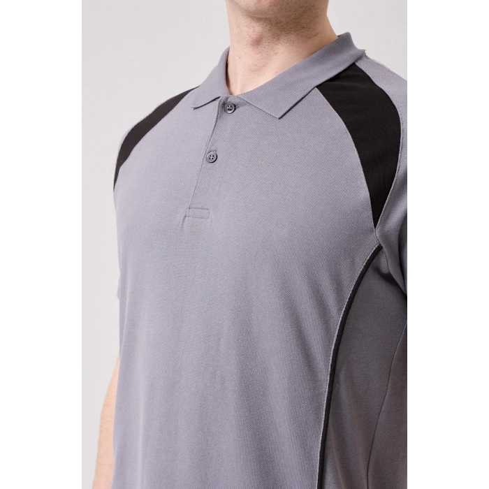 Polo Yaka Tişört GriKırmızı Detaylar İş Güvenliği Vancelya shirt Nefes Alabilir Şık Rahat Günlük