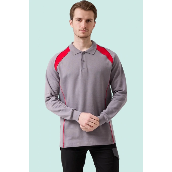 Polo Yaka Uzun Kollu Sweatshirt Detayli Is Giyim Vancelya Nefes Alabilir İş Günlük İçin