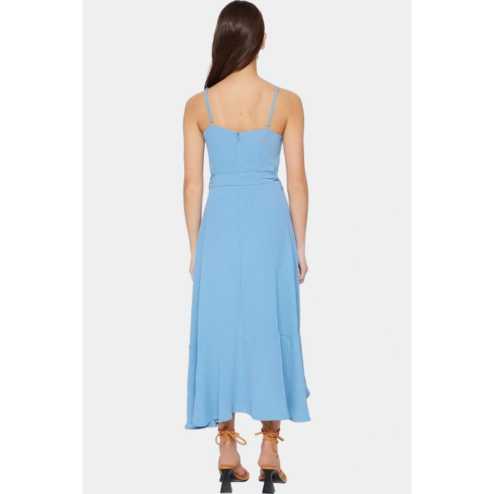 Polyester A Line Maxi Elbise Kolsuz Kuşak Detaylı Rahat ve Şık Yüksek Kalite Konforlu Kesim