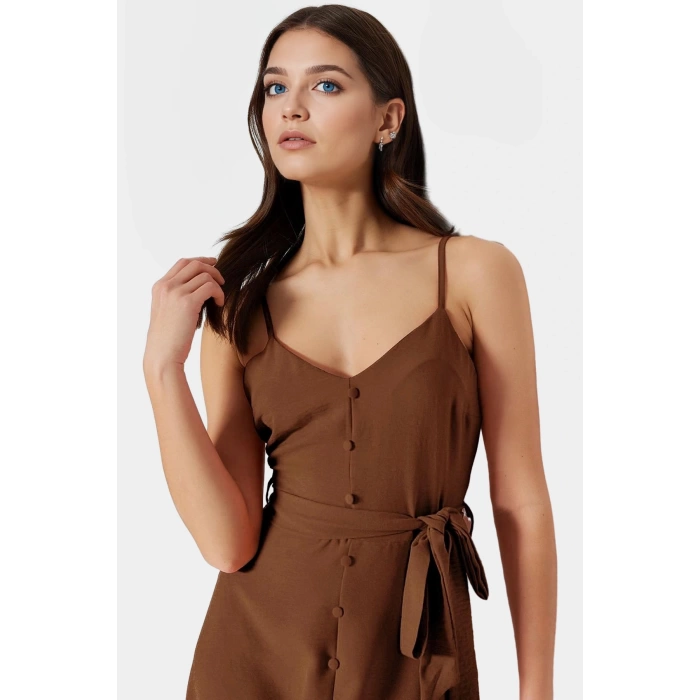 Polyester A Line Maxi Elbise Kolsuz Kuşak Detaylı Rahat ve Şık Yüksek Kalite Konforlu Kesim