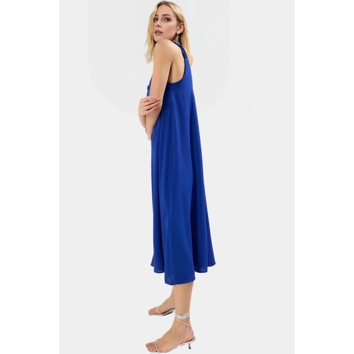Polyester Aerobin Dokuma Midi Elbise V Yaka Shift Kalıp Modern Stil