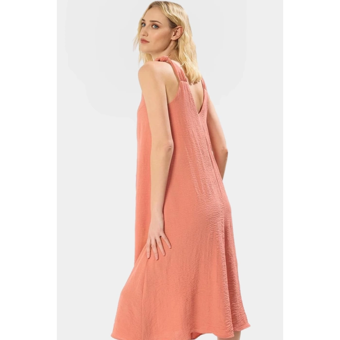 Polyester Aerobin Dokuma Midi Elbise V Yaka Shift Kalıp Modern Stil