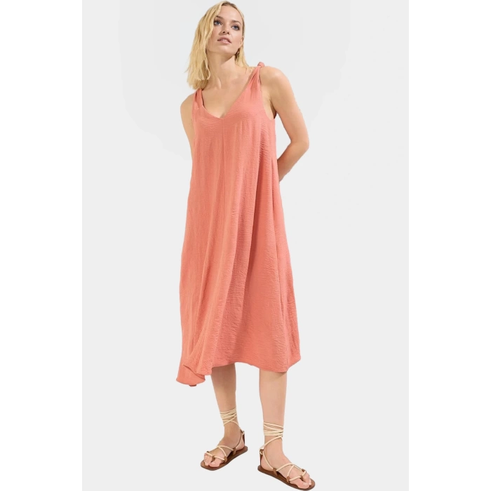 Polyester Aerobin Dokuma Midi Elbise V Yaka Shift Kalıp Modern Stil