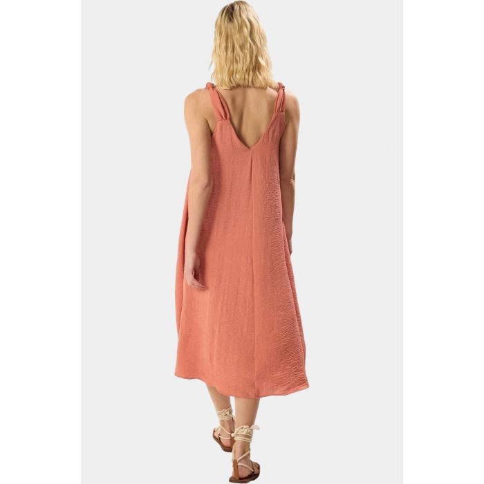 Polyester Aerobin Dokuma Midi Elbise V Yaka Shift Kalıp Modern Stil