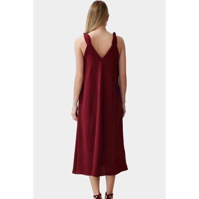 Polyester Aerobin Dokuma Midi Elbise V Yaka Shift Kalıp Modern Stil