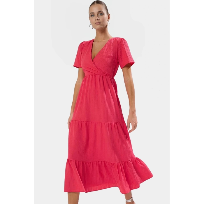 Polyester Dokuma Maxi Elbise V Yaka Skater Belden Açılan Etek Uzun Ömürlü Kaliteli İşçilik