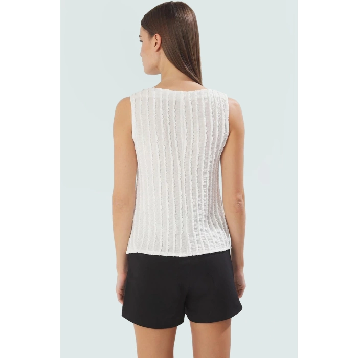 Polyester Elastan Gofre Örme Bluz Renk Kayık Yaka Günlük Casual Trend Tasarım Özel